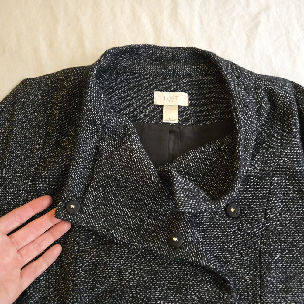 LOFT Dark Gray Tweed Double-Breasted Moto Blazer EB3 - Picture 12 of 15
